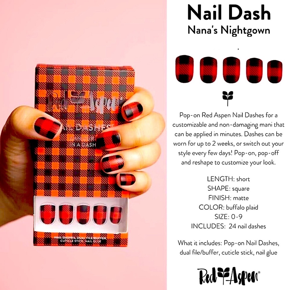 Red Aspen Black & Red Buffalo Plaid Nail Dashes - Nana’s Nightgown